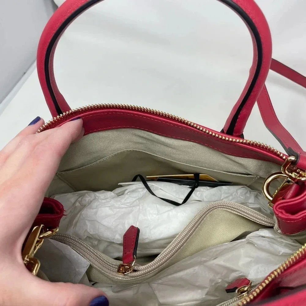 Mario Valentino Ally Leather Embossed Satchel Crossbody Bag Lipstick‎ Red